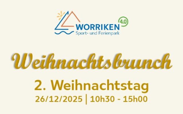 Das Menü für einen Brunch am zweiten Weihnachtstag am 26. Dezember 2025 in Worriken. Es enthält eine Beschreibung des kalten Buffets, des warmen Buffets und des Dessertbuffets.