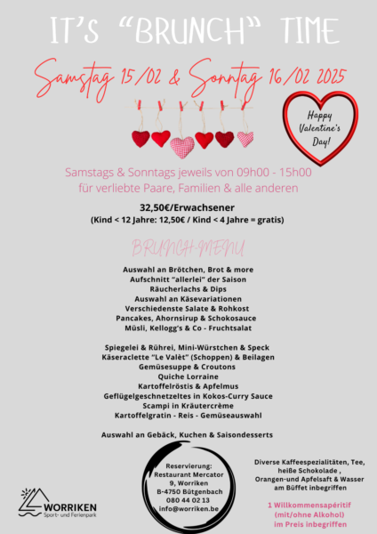 Plakat Valentine Brunch Worriken mit Menü und Reservierungsbedingungen