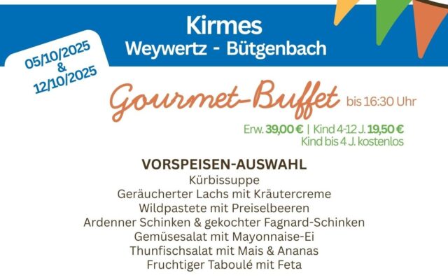 Menü zur Gourmet-Buffet zur Kirmes Weywertz und Bütgenbach
