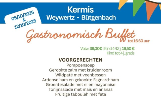 Menu van het gastronomisch buffet in Worriken op 5 en 12 oktober